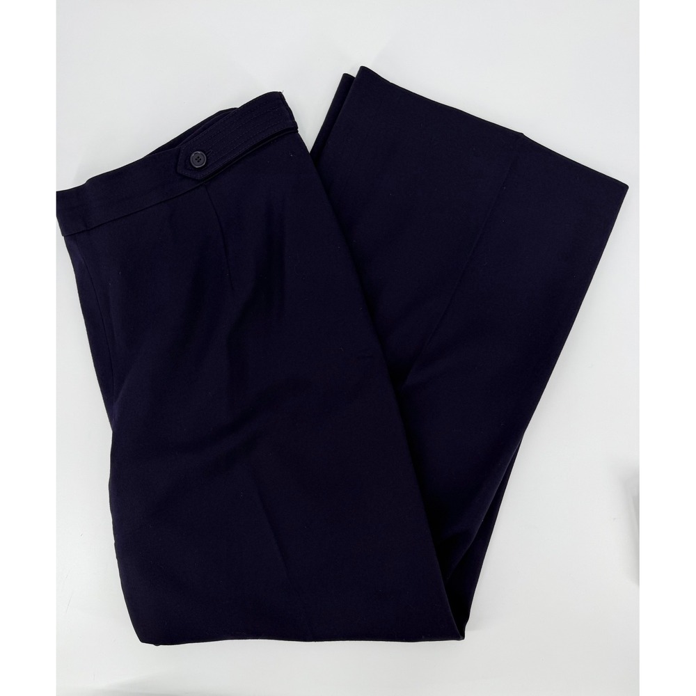 Talbots Womens 18 Navy Blue Wool Stretch Wide Leg Trousers Side Zip High Rise